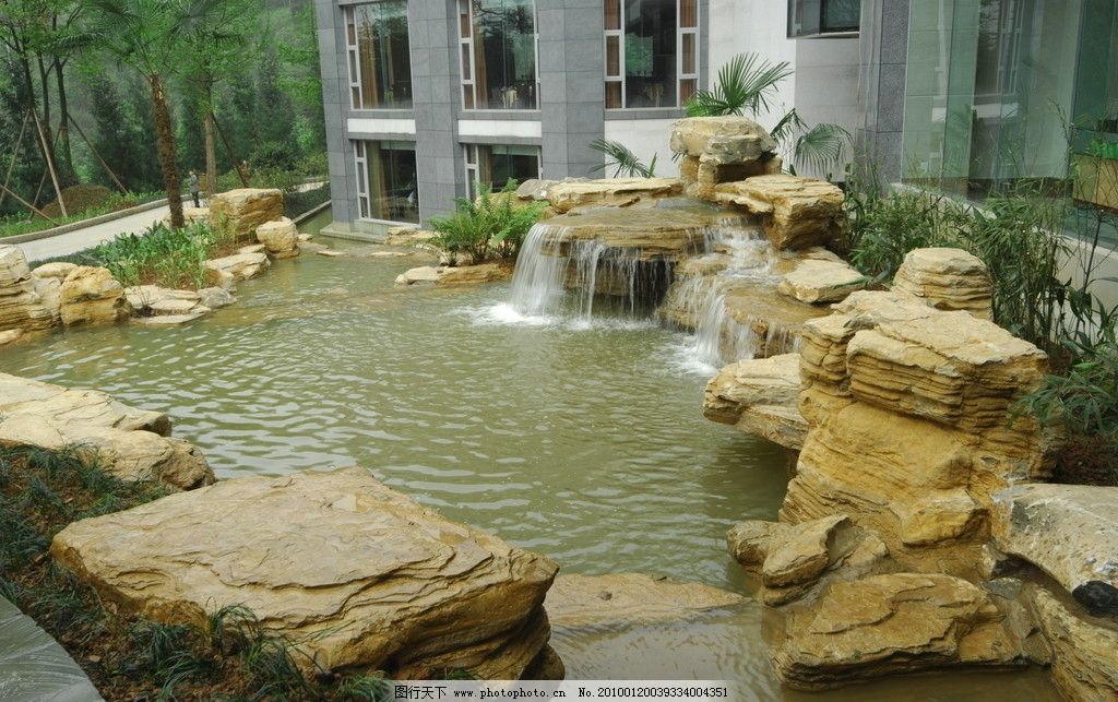 景观池 瀑布喷泉 假山 石头 流水 小溪 酒店图片 室内摄影 建筑园林